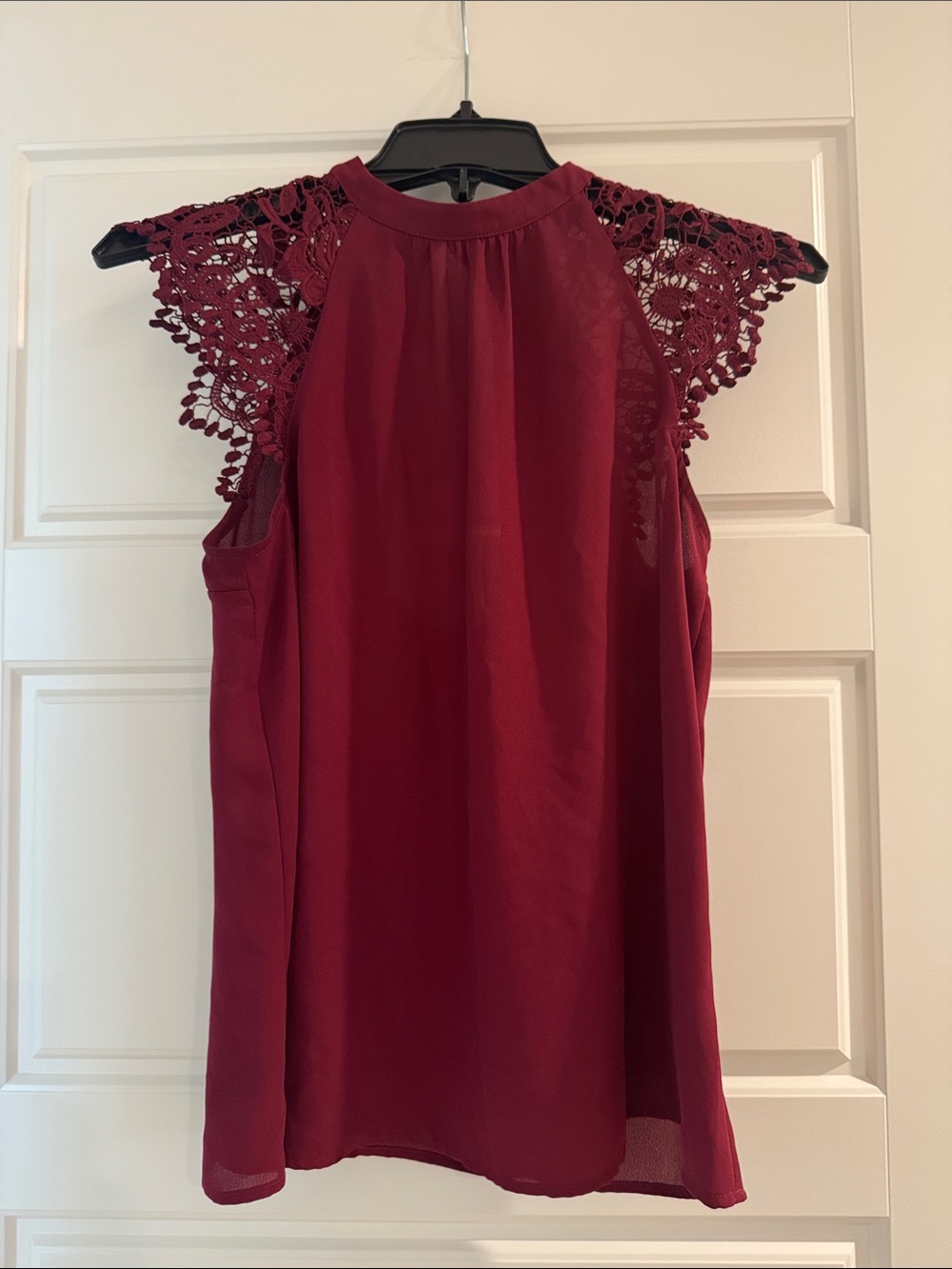 Express Crochet-Sleeve Open Back Top - Burgundy- XS